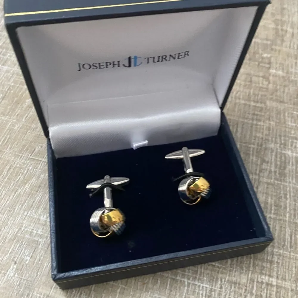 NWT Men's Cuff Links Knot Motif Gold Silver Metallic Business Nautical Wedding